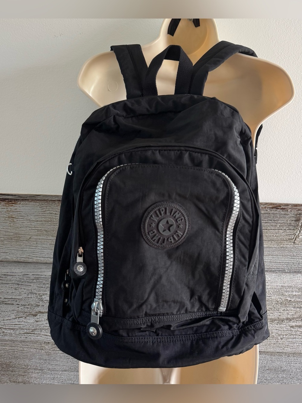 Kipling Black Nylon Expandable Backpack Large Zip Travel School Bag Multi Pocket